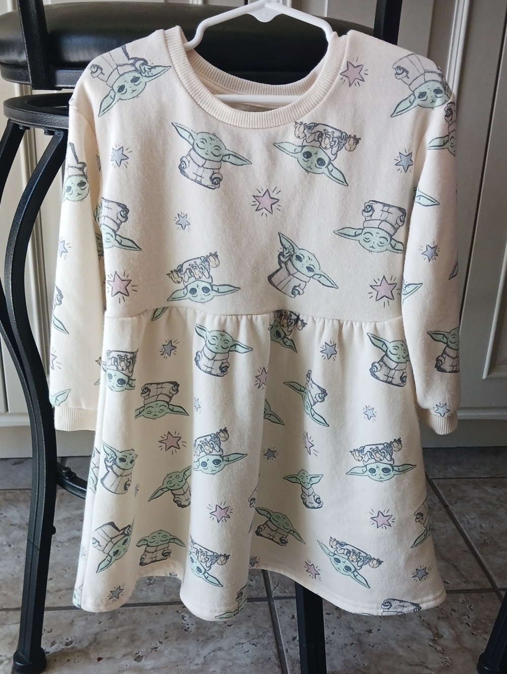 Star Wars Kids Cream Dress with Green Baby Yoda Prints